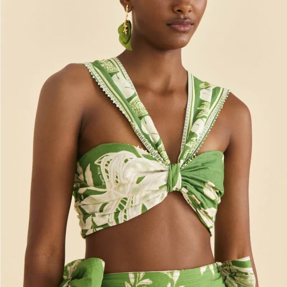 FARM RIO Green Lace Monsteras Crop Top